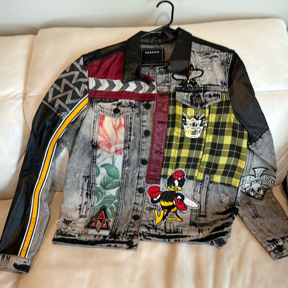 REASON denim jacket with patch work